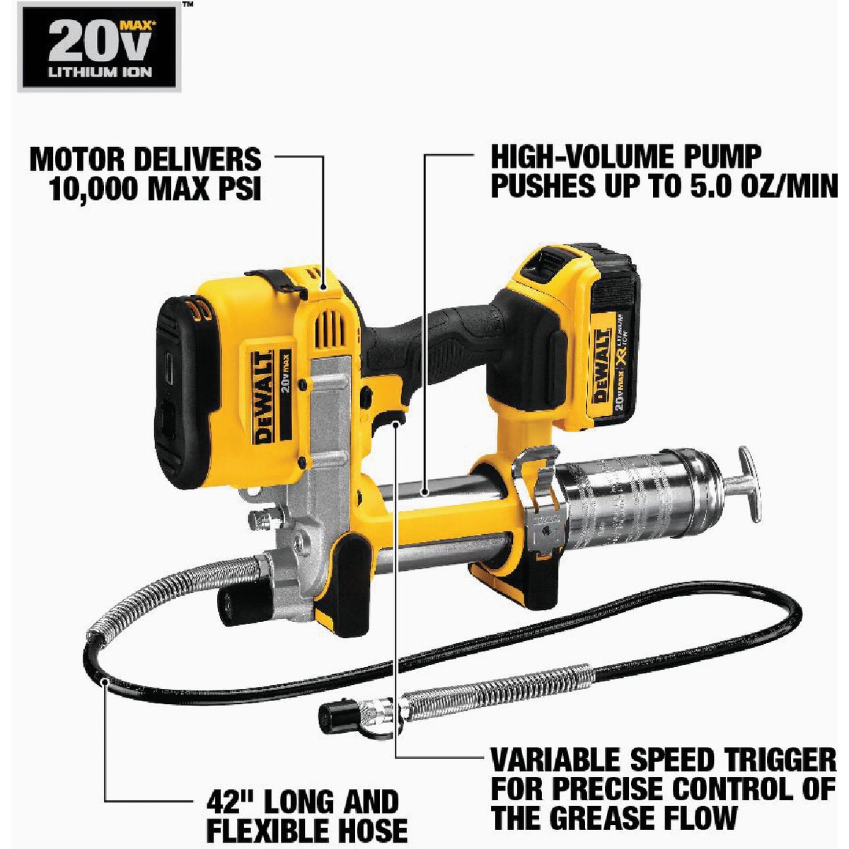 DEWALT 20 Volt MAX Lithium-Ion Cordless Grease Gun Kit View 4 of 6