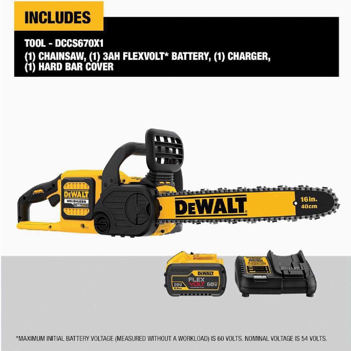 DEWALT FLEXVOLT 60V MAX Brushless 16 In. Cordless Chainsaw Kit with FLEXVOLT 9.0 Ah Battery & Charger View 2 of 5