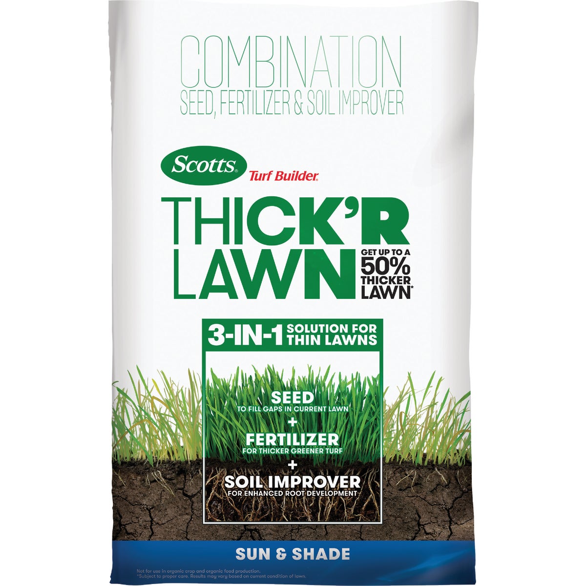 Scotts Turf Builder Thick'R Lawn 40 Lb. 4000 Sq. Ft. Sun & Shade Grass Seed, Fertilizer, and Soil Improver Combination