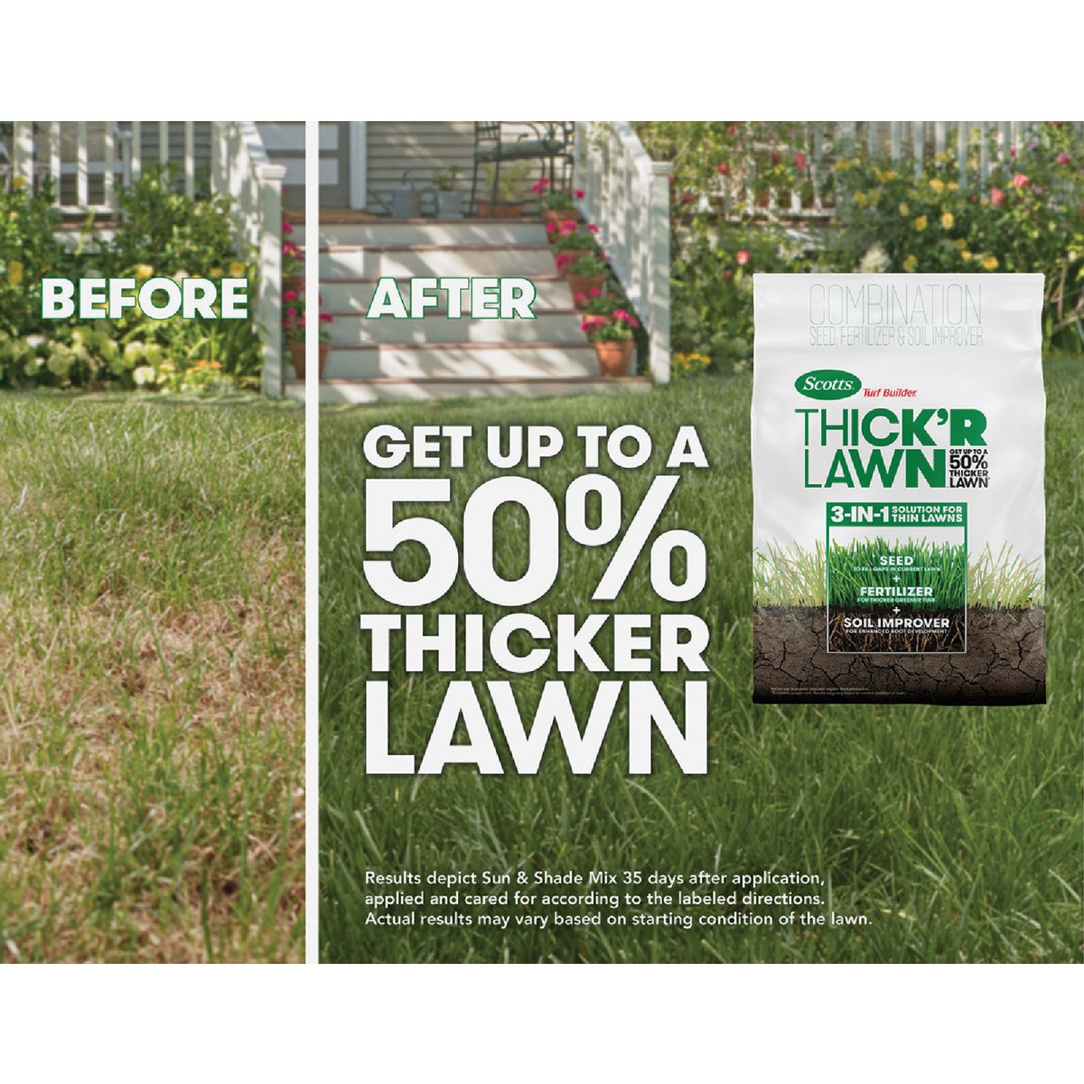 Scotts Turf Builder Thick'R Lawn 40 Lb. 4000 Sq. Ft. Sun & Shade Grass Seed, Fertilizer, and Soil Improver Combination View 4 of 6