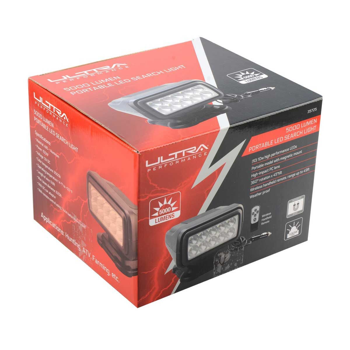 Ultra Performance 5000 Lumen Portable LED Search Light with Remote Control and Magnetic Base