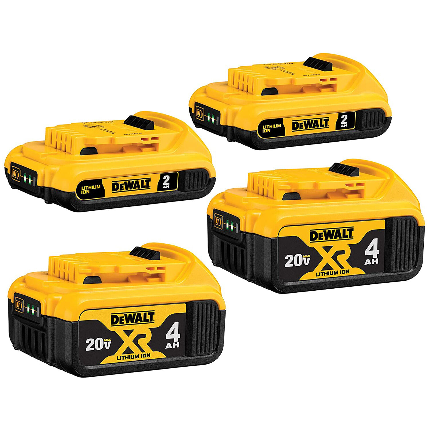 DEWALT 20V MAX* lithium ion battery 4-pack, (2) 2Ah / (2) 4Ah