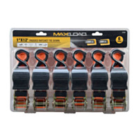 Max Load 1" x 12' Padded Ratchet Tie Downs - 6-Pack