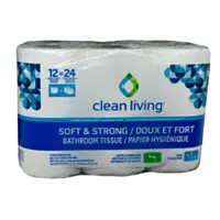 Clean Living 2-Ply Soft & Strong Double Roll Bathroom Tissue - 12 Rolls