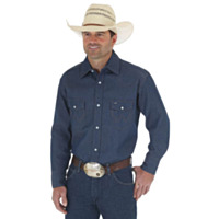 Wrangler Cowboy Cut Work Western Denim Shirt, Long Sleeve