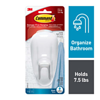 Command™ Bath Hook, White, 1 Hook, 2 Strips/Pack