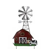 Backyard Expressions 32" Metal Barn and Cow Stake with Wind Spinner