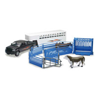 New-Ray Toys Pick-Up with Cattle Trailer & Cow Set