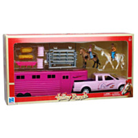 New-Ray Toys Valley Ranch Pink Pick Up & Horse Trailer Set
