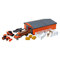 New-Ray Toys Kubota Farm Tractor with Machine Shed Set