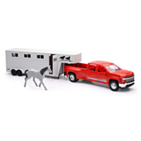 New-Ray Toys Country Life Chevy 3500HD Horse Trailer with Horse