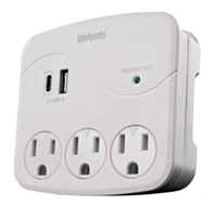 Woods 3 Outlet Surge Tap with 2 USB Ports