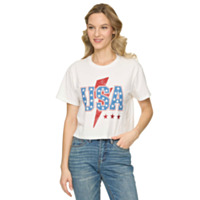 Threadgrit® Women's USA Lightning Bolt Cropped Tee