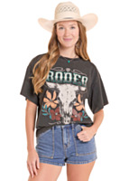 ROCK&ROLL DENIM Women's Distress Oversize Rodeo Graphic T-Shirt