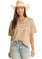 ROCK&ROLL DENIM Women's Distress Cowboys/Whiskey Graphic with Star Studs