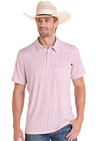 ROCK&ROLL DENIM Men's Short Sleeve Polo with Snap Pocket, Western Stripe