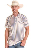 ROCK&ROLL DENIM Men's Short Sleeve Polo with Snap Pocket, Medallion Print