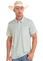 ROCK&ROLL DENIM Men's Short Sleeve Polo with Snap Pocket, Western Print