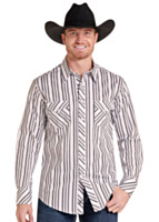 ROCK&ROLL DENIM Men's Long Sleeve Woven Snap Shirt, Stripe