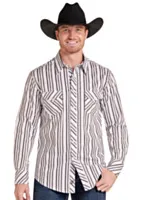 ROCK&ROLL DENIM Men's Long Sleeve Woven Snap Shirt, Stripe