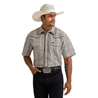 Vintage-Inspired Piped Printed Western Snap Shirt