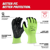 Milwaukee High Visibility Cut Level 1 Polyurethane Dipped Gloves - L