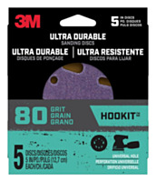 3M Ultra Durable 5 inch Power Sanding Discs, Universal Hole, 80 grit (5 Pack)