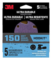 3M Ultra Durable 5 inch Power Sanding Discs, Universal Hole, 150 grit (5 Pack)