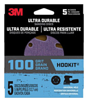 3M Ultra Durable 5 inch Power Sanding Discs, Universal Hole, 100 grit (5 Pack)