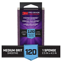 3M Pro Grade Precision Faster Sanding Sanding Block Sponge, 120 Grit, 4.50 in x 2.50 in x 1.00 in (1 Pack)
