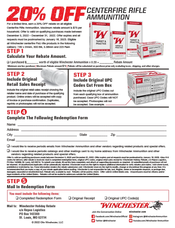 Winchester Rebate Form 2023 Printable Forms Free Online